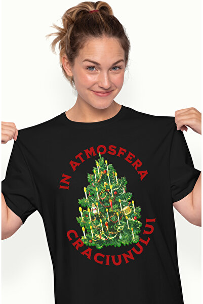 StoryGift Romania Tricou Femei In Atmosfera Craciunului Brad Cadouri Sarbatoa...