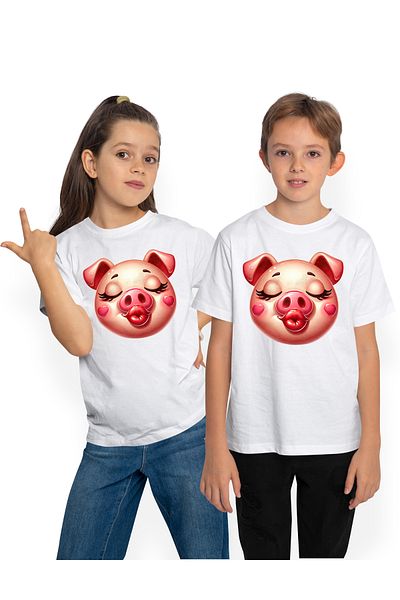 StoryGift Romania Tricou Copii Cu O Purcelusa Fericita Care Da Un Pupic, Ilustratie, Afectiune, Inimioare, V