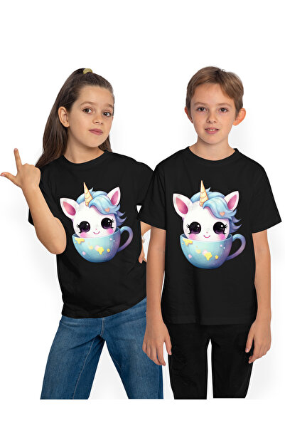 StoryGift Romania Tricou Copii Cu Un Unicorn Care Sta Intr-o Cescuta, Ilustra...