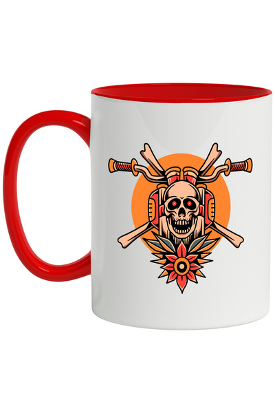 StoryGift Romania Cana Cu Craniu, Motocicleta, Apus, Floare, Frunze, Retro, M...