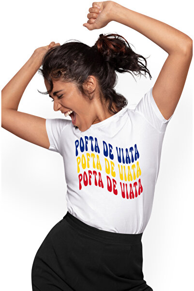 StoryGift Romania Tricou Femei Cuvantul Pofta De Viata, In Culorile Steagului Romaniei, Rosu, Galb Wht_l