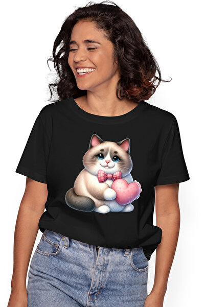 StoryGift Romania Tricou Femei Cu O Pisicuta Grasuta, Ilustratie, Tine O Inim...