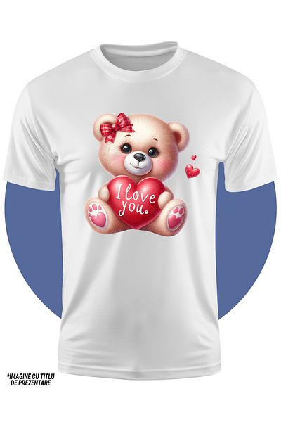 StoryGift Romania Tricou Copii Cu O Ursoaica Vesela Care Tine O Inimioara In Brate, Ilustratie, Mesajul "i L