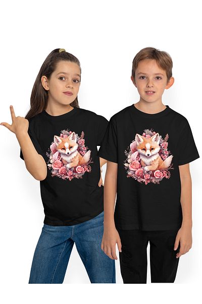 StoryGift Romania Tricou Copii Cu O Vulpe Inconjurata Cu Flori, Ilustratie, Plante, Frunze, Abstract, Padure