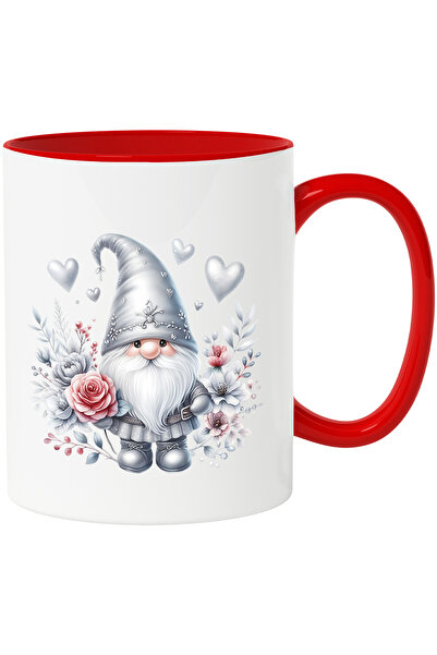 StoryGift Romania Cana Cu Un Pitic | Ilustratie | Inimi | Flori | Plante | Argintiu | Apreciere | , Cu Maner Rosu Stg