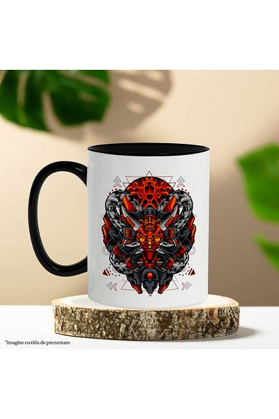 StoryGift Romania Mug With Oni Mask, Cyberpunk, Robot, Asian, Monster, Multicolor 330 ml, Ceramics, With ,STG