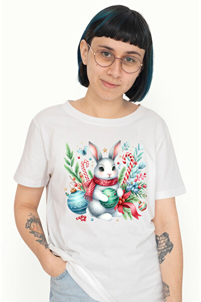 StoryGift Romania Tricou Femei Cu Un Iepuras, Ilustratie, Globulete Pentru Br...
