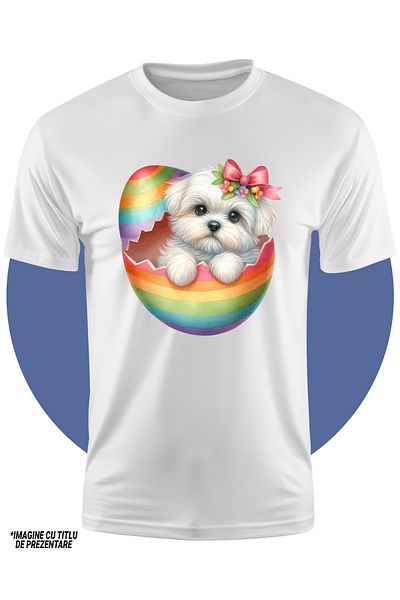 StoryGift Romania Tricou Copii Cu Un Catelus Care Iese Dintr-un Ou, Ilustratie, Funda, Flori, Pentru Iubitor