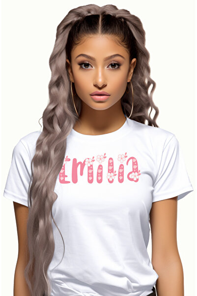 StoryGift Romania Tricou Femei Cu Numele Emilia, Flori, Colorat, Roz, Dragut,...