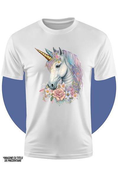 StoryGift Romania Tricou Copii Cu Un Unicorn Putin Trist, Multe Floricele, Trandafir, Plante, Natura, Libert