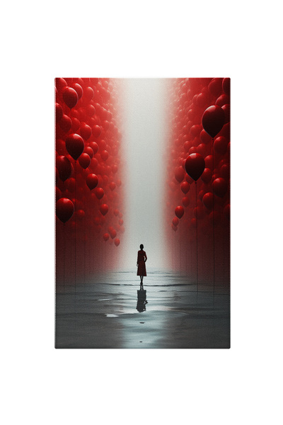 StoryGift Romania Tablou Canvas: Femeie Cu Rochie Rosie Cu Baloane Rosii De O Parte Si De Alta - Ca Un Tunel Pic