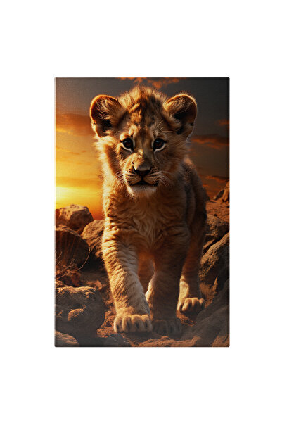 StoryGift Romania Tablou Canvas: Un Pui De Leu Pe Niste Pietroaie - Singur Ap...