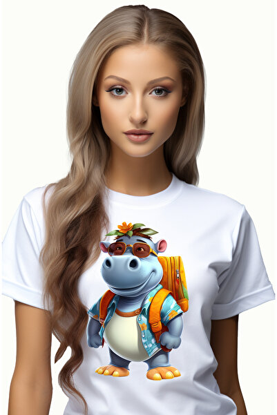 StoryGift Romania Tricou Femei Cu Un Hipopotam Care Pleaca In Vacanta, Ilustr...