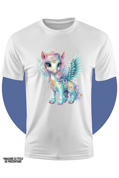StoryGift Romania Tricou Copii Cu Un Cal Legendar, Ilustratie, Aripi, Ca In Povesti, Diverse Simboluri Pe Pi