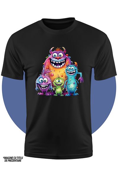 StoryGift Romania Tricou Copii Cu Niste Monstri Veseli, Ilustratie, Bucurie, Forme Ciudate, Creaturi, Ferici