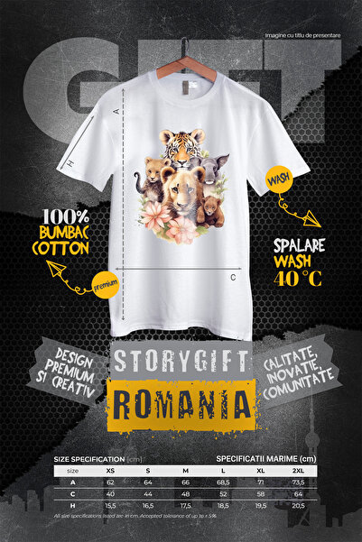 StoryGift Romania Tricou Femei Cu Animale Salbatice, Ilustratie, Jungla, Tigri, Floricele, Natura, Wht_,stg