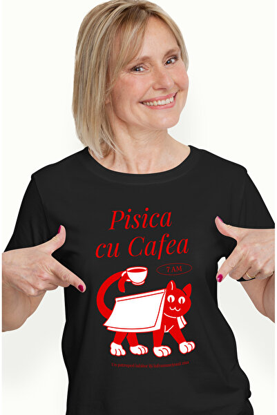 StoryGift Romania Tricou Femei Pisica Cu Cafea. Simte Bucuria Pisicii Cafelei...