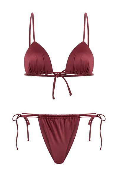 TIME MUSE Wine Color Gathered Marla Triangle Bikini Suit