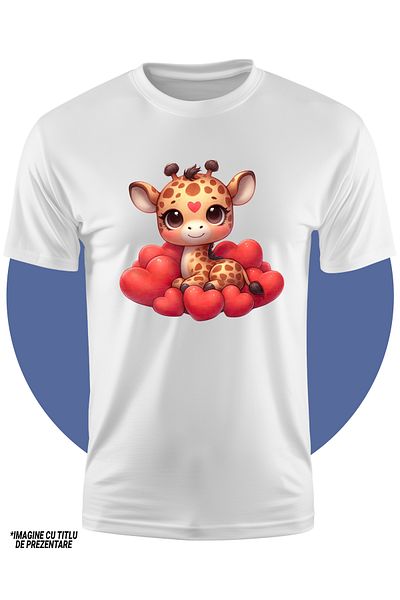 StoryGift Romania Tricou Copii Cu O Girafa Vesela Si Imbujorata Care Are O Inimioara Pe Frunte, Ilustratie,