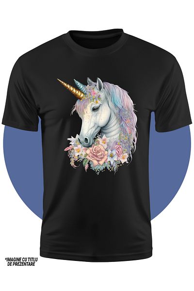 StoryGift Romania Tricou Copii Cu Un Unicorn Putin Trist, Multe Floricele, Trandafir, Plante, Natura, Libert