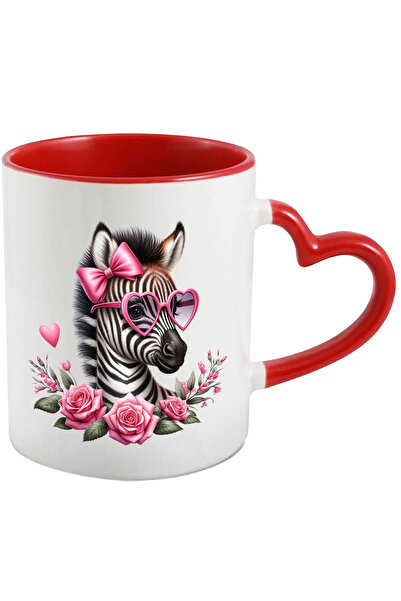 StoryGift Romania Cana Cu O Zebra Care Poarta Ochelari In Forma De Inimioare | Ilustratie | Tranda, Cu Maner Inim Stg