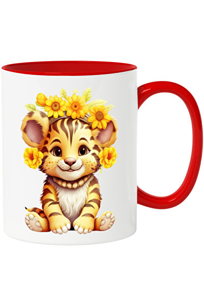 StoryGift Romania Cana Cu Un Pui De Tigru Vesel | Flori Pe Crestet | Floarea-...