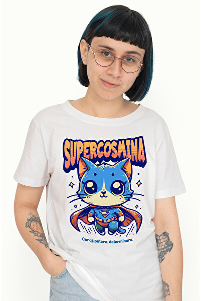 StoryGift Romania Tricou Femei Super Cosmina, Supererou, Pisica Zburand, Cu I...