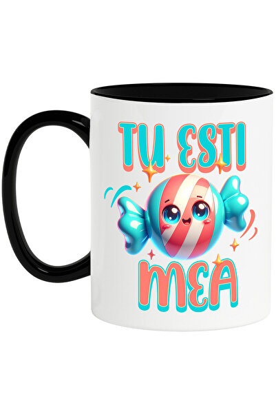 StoryGift Romania Cana Cu Bomboana Rotuuda Colorata Vesela Text Tu Sti Bomboana Mea, Ceramica, 330, Cu Maner Negru Stg