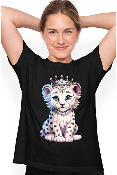 StoryGift Romania Tricou Femei Cu Un Pui De Tigru Alb Care Are O Coroana Rega...