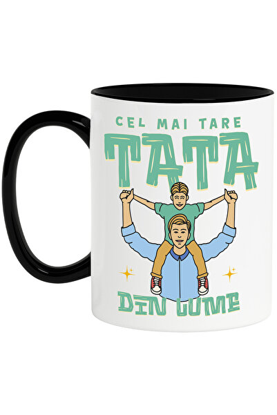 StoryGift Romania Cana Cu Tata Si Fiice Canapea Copii Text Petrecere Surpriza Pentru Tata, Dragost, Cu Maner Negru Stg