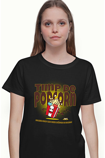 StoryGift Romania Tricou Femei Timp De Popcorn. Filmele Sunt Mai Bune Cu Fami...