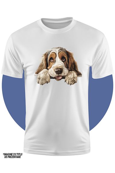 StoryGift Romania Tricou Copii Cu Un Catel Care Priveste Timid, Ilustratie, Labute, Alb, Maro, Pentru Iubito
