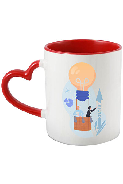 StoryGift Romania Cana Cu Start Up, Balon Cu Aer Cald, Bec, Idee, Business, Multicolor 330 Ml, Cer, Cu Maner Inim Stg