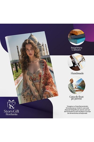 StoryGift Romania Tablou Canvas: Turcoaică În Fața Moscheei Costum Tradițional Belly Dance Grădină Cu Soare Pictu