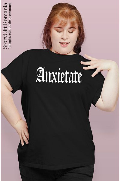 StoryGift Romania Tricou Femei Anxietate, Mesaj Motivational, Cuvant, Text Inspirational, Self Car Blk_m