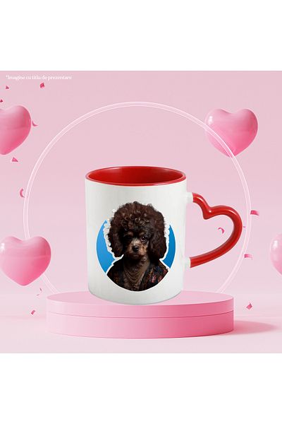 StoryGift Romania Cana Cu Catel, Portret, Lant, Jacheta, Coafura, Iubitori De Caini, Multicolor 33, Cu Maner Inim Stg