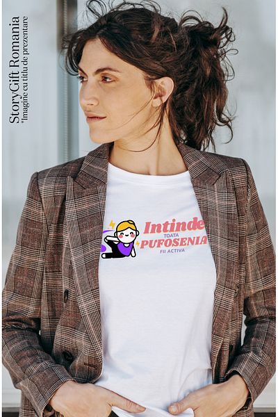 StoryGift Romania Women's T-shirt Girl Doing Yoga Funny Text Stretches All The Puffiness Sport With Print Wht_xs
