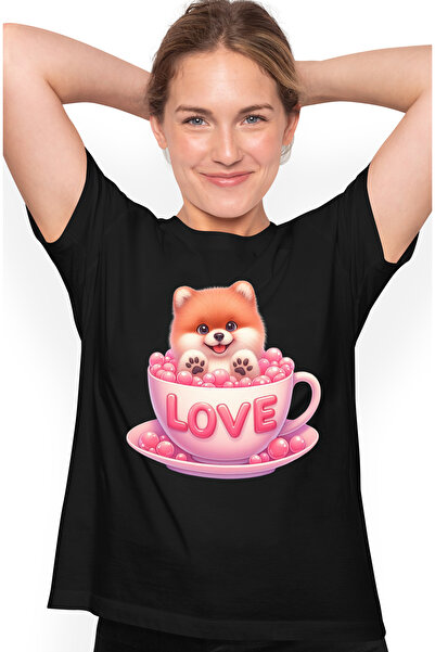 StoryGift Romania Tricou Femei Cu Un Catel Blanos Care Sta Intr-o Ceasca, Ilu...