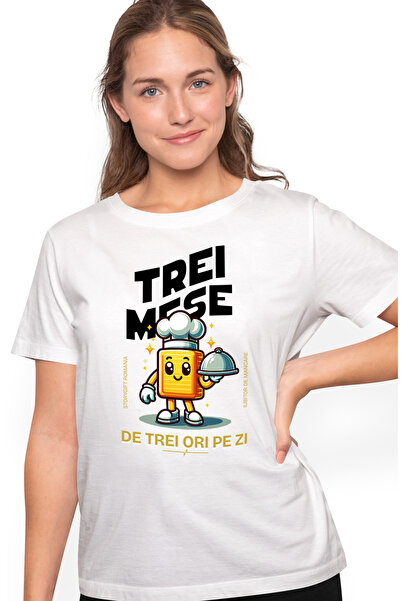 StoryGift Romania Tricou Femei Bucatar Cheff Trei Mese De Trei Ori Pe Zi Cu I...