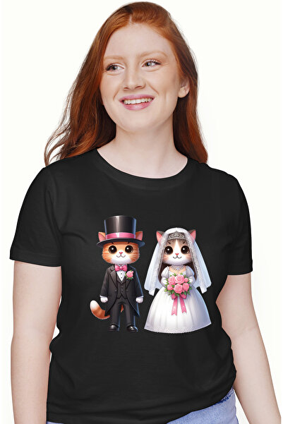 StoryGift Romania Tricou Femei Cu O Pisica Si Un Motan La Nunta, Ilustratie, ...