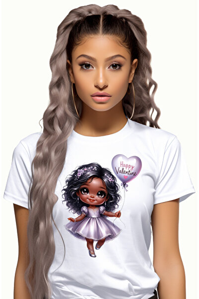 StoryGift Romania Tricou Femei Cu O Fetita De Culoare Care Tine Un Balon Cu M...