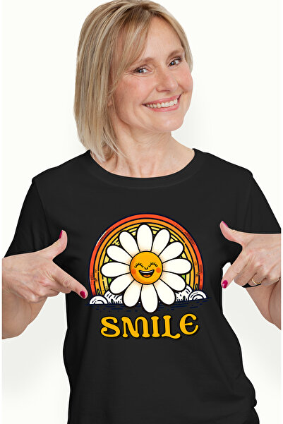 StoryGift Romania Tricou Femei Cu Mesajul "smile", Ilustratie, Motivational, ...