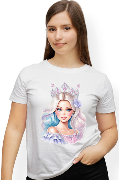 StoryGift Romania Tricou Femei Cu O Fata Frumusica, Ilustratie, Barbie, Coroa...