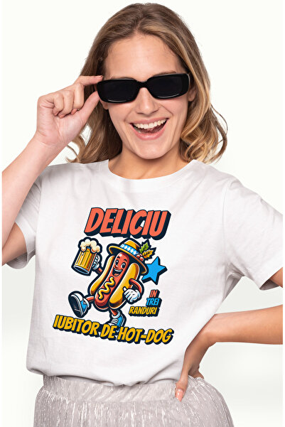 StoryGift Romania Tricou Femei Deliciu Iubitor De Hot-dog Mancare Bere Cu Imp...