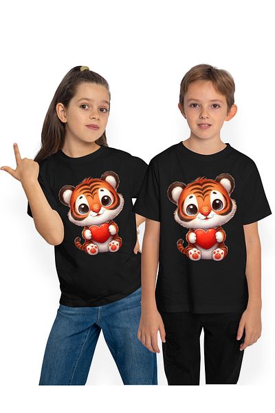 StoryGift Romania Tricou Copii Cu Un Pui De Tigru Care Tine O Inima In Brate, Ilustratie, Apreciere, Recunos