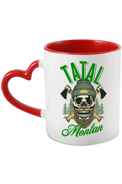 StoryGift Romania Cana Cu Craniu Uman Mort Cu Barba Si Mustata, Caciula, Topor Text Tatal Montan F, Cu Maner Inim Stg