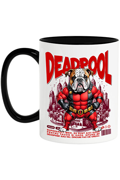 StoryGift Romania Cana Cu Bulldog Caine In Costum De Deadpool Cu Pelerina, Er...