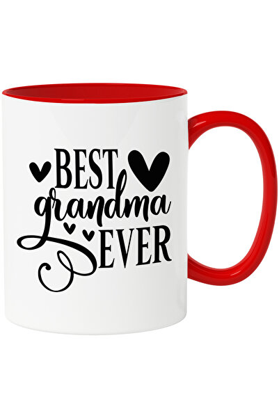 StoryGift Romania Cana Cu Inimioare Pentru Cea Mai Tare Bunica Dintotdeauna - Apreciata Nepoti Cu , Cu Maner Rosu Stg