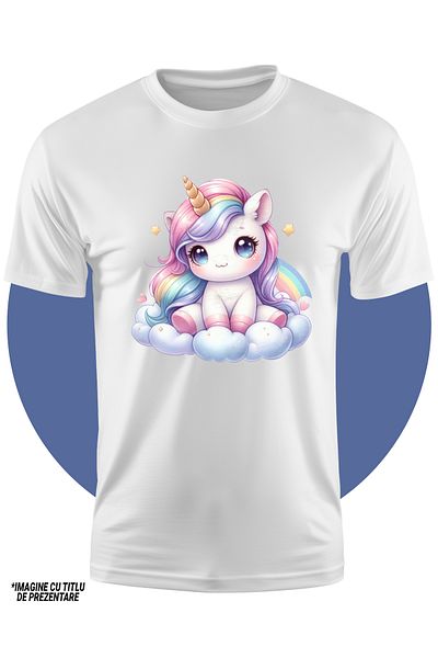 StoryGift Romania Tricou Copii Cu Un Unicorn Vesel, Ilustratie, Imbujorata, Norisor, Bucurie, Stelute 100%