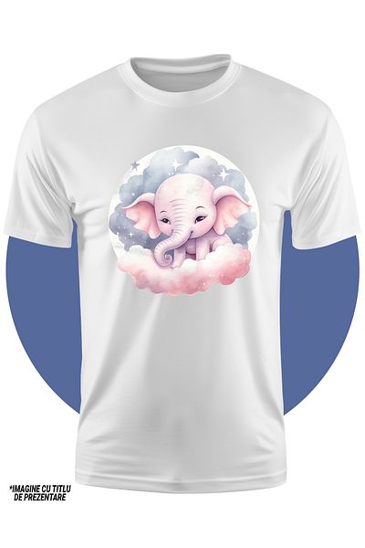 StoryGift Romania Tricou Copii cu un elefant somnoros, norisori, luna plina, ora de culcare, dormit, stelute